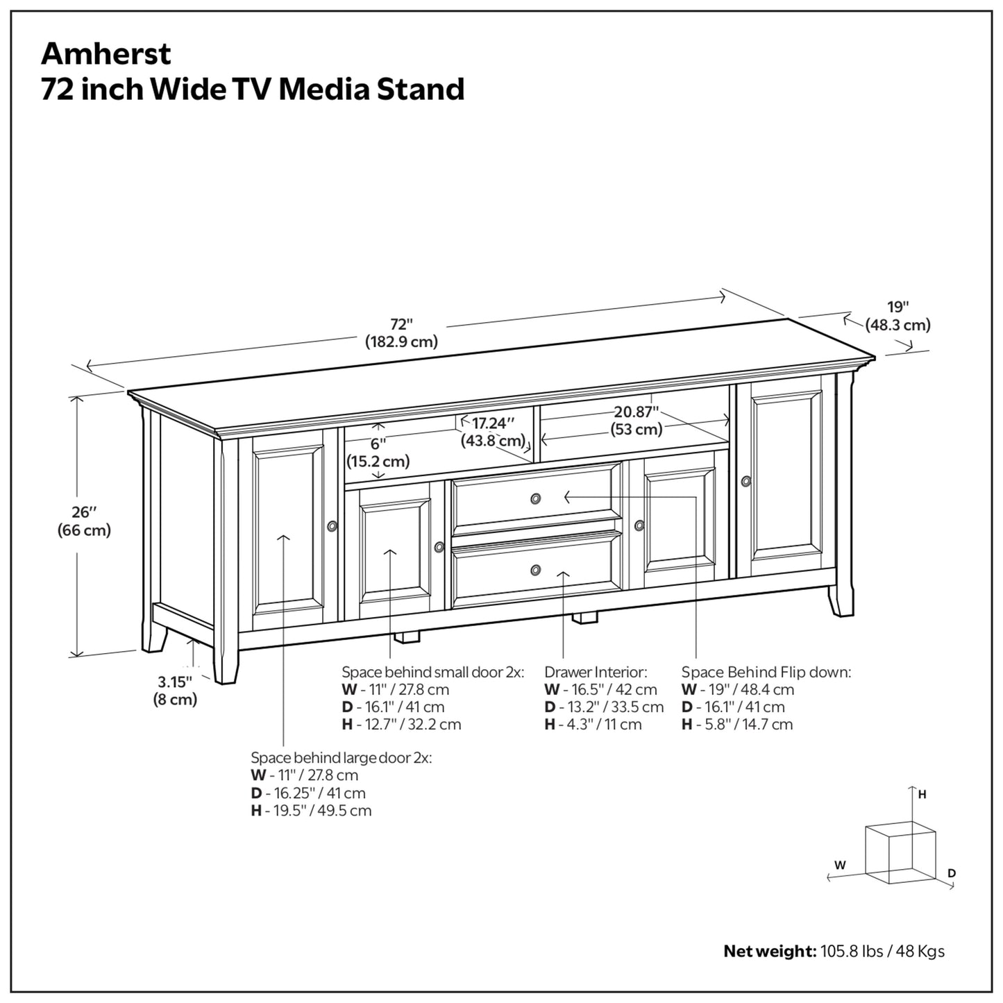 White | Amherst 72 inch Wide TV Media Stand