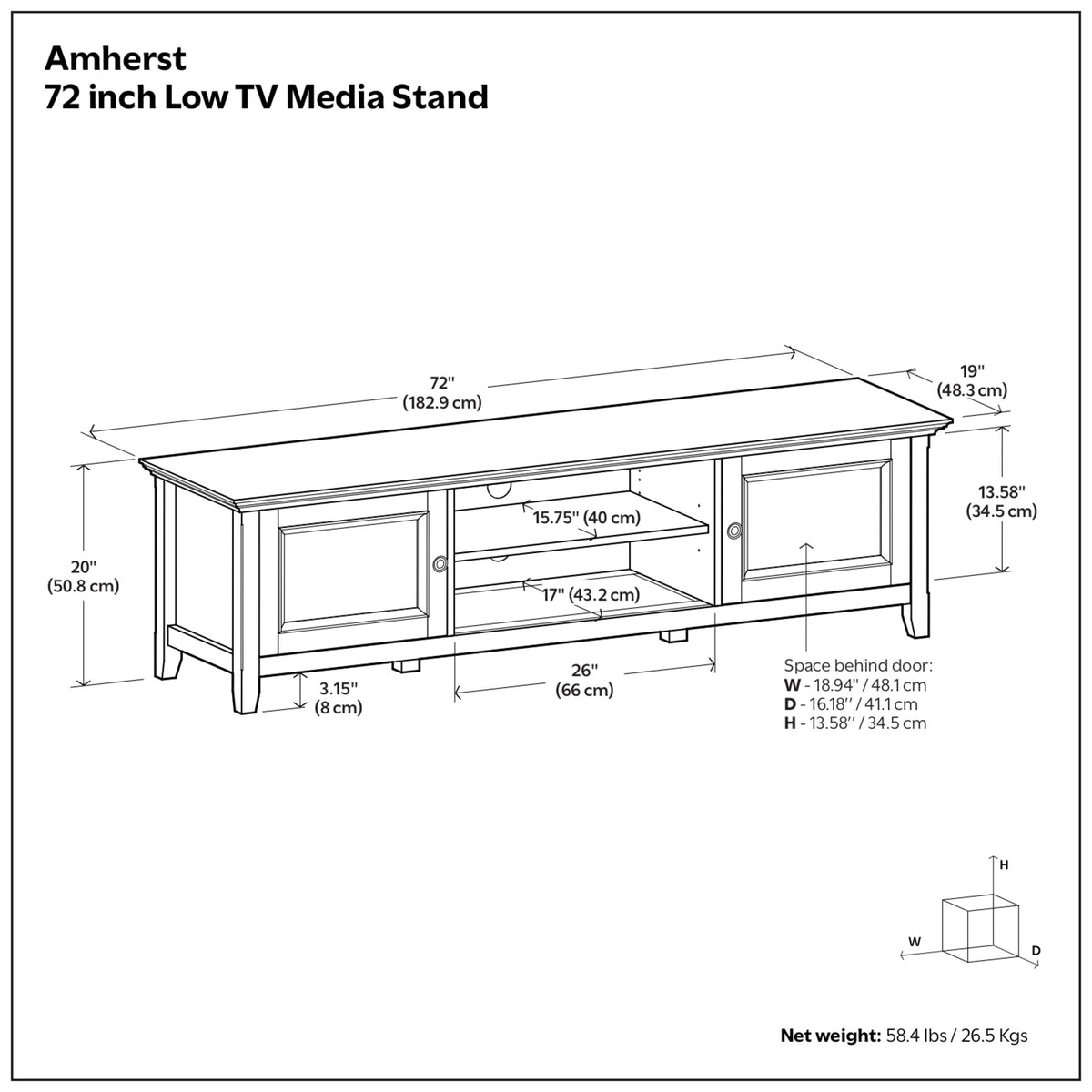 Hickory Brown | Amherst 72 inch Low TV Media Stand