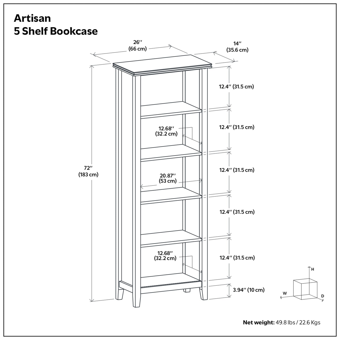 White | Artisan 5 Shelf Bookcase