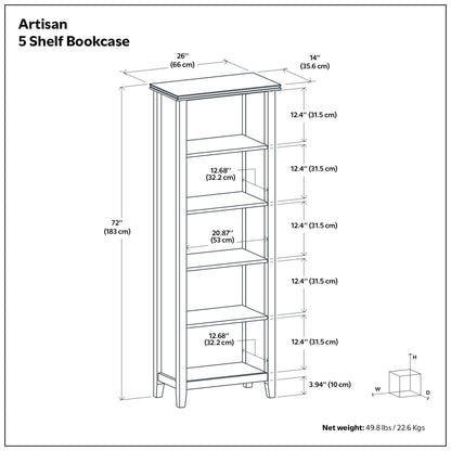 White | Artisan 5 Shelf Bookcase