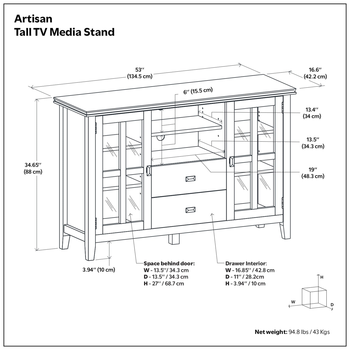 Light Golden Brown | Artisan Tall TV Media Stand
