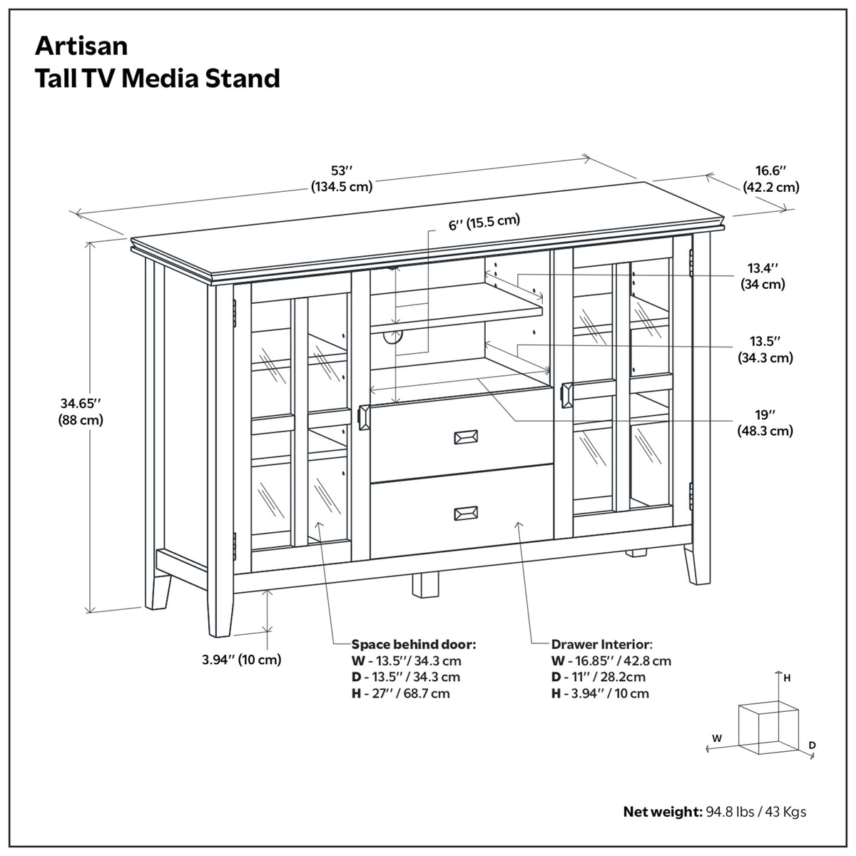 White | Artisan Tall TV Media Stand