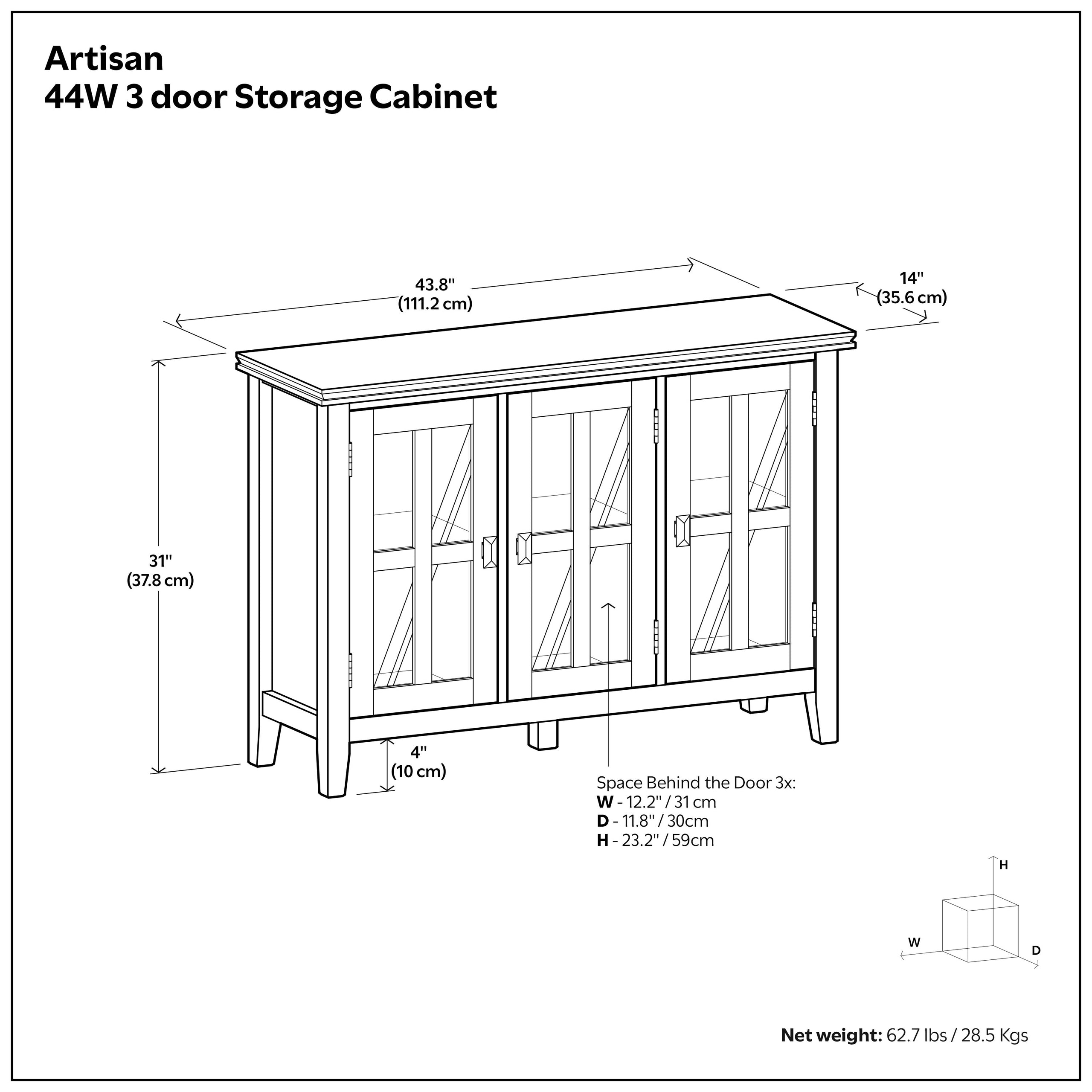 Russet Brown | Artisan Wide Storage Cabinet with 3 Glass Doors
