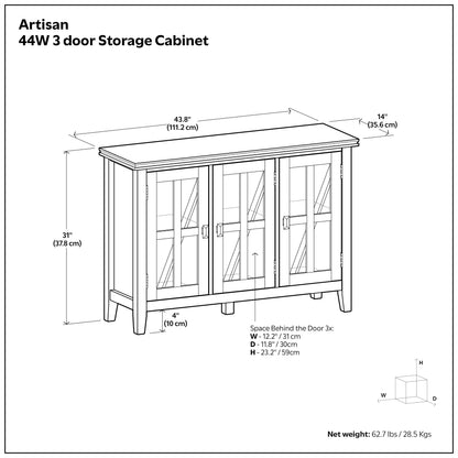 Russet Brown | Artisan Wide Storage Cabinet with 3 Glass Doors