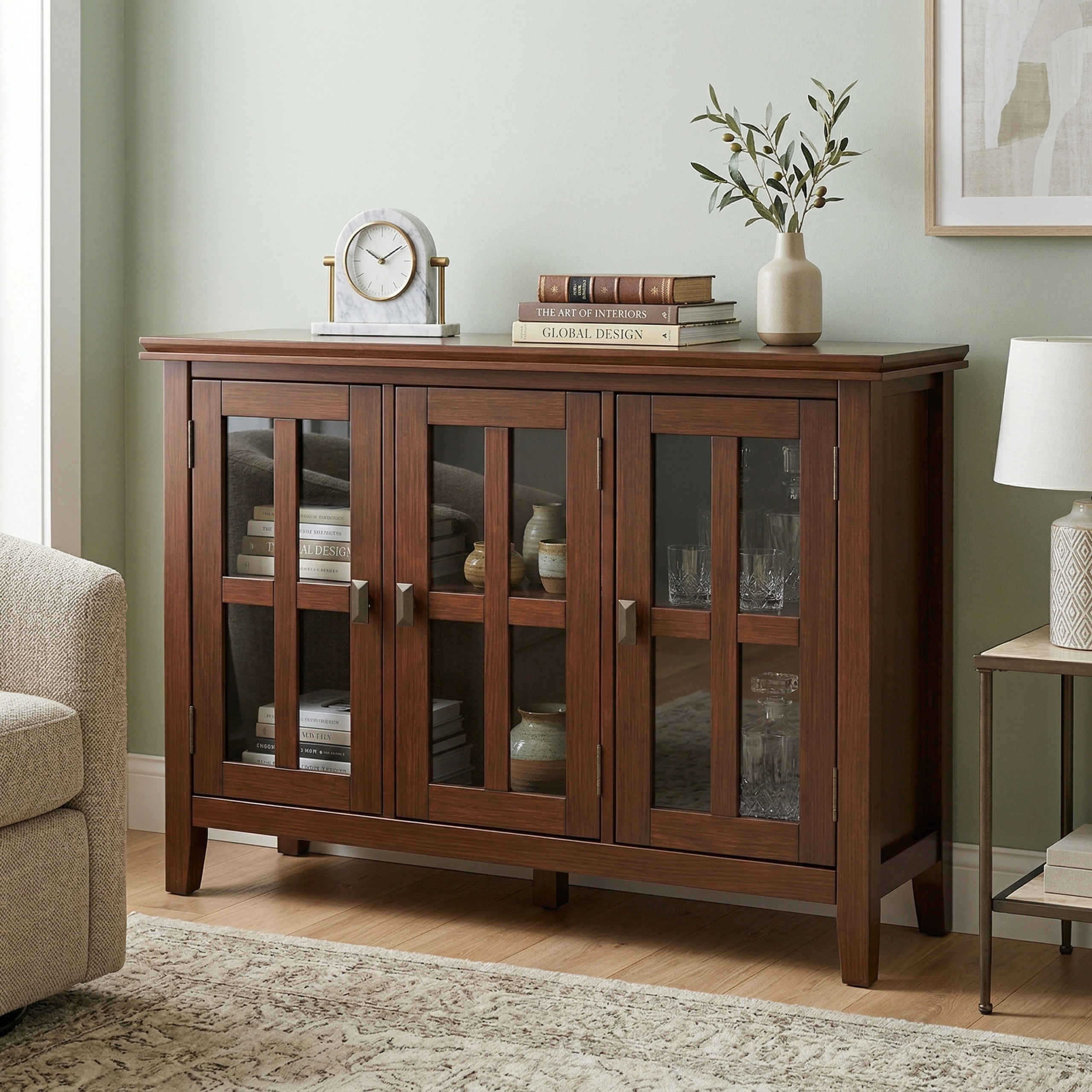 Russet Brown | Artisan Wide Storage Cabinet with 3 Glass Doors