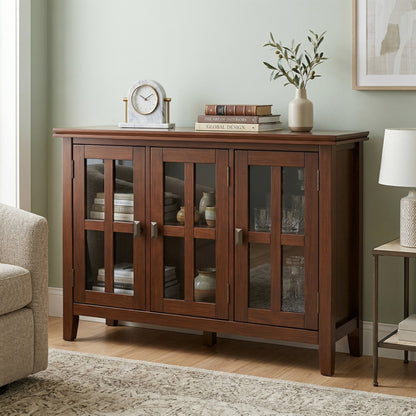Russet Brown | Artisan Wide Storage Cabinet with 3 Glass Doors