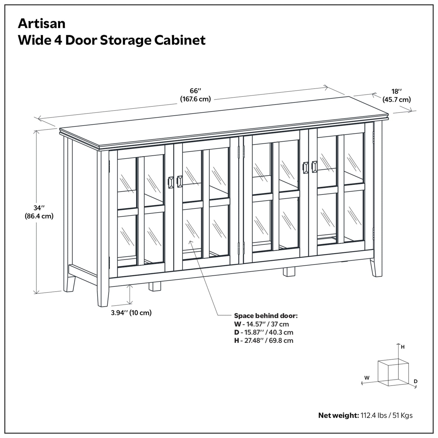 Russet Brown | Artisan Wide 4 Door Storage Cabinet