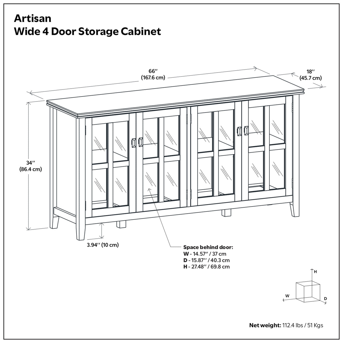 Russet Brown | Artisan Wide 4 Door Storage Cabinet
