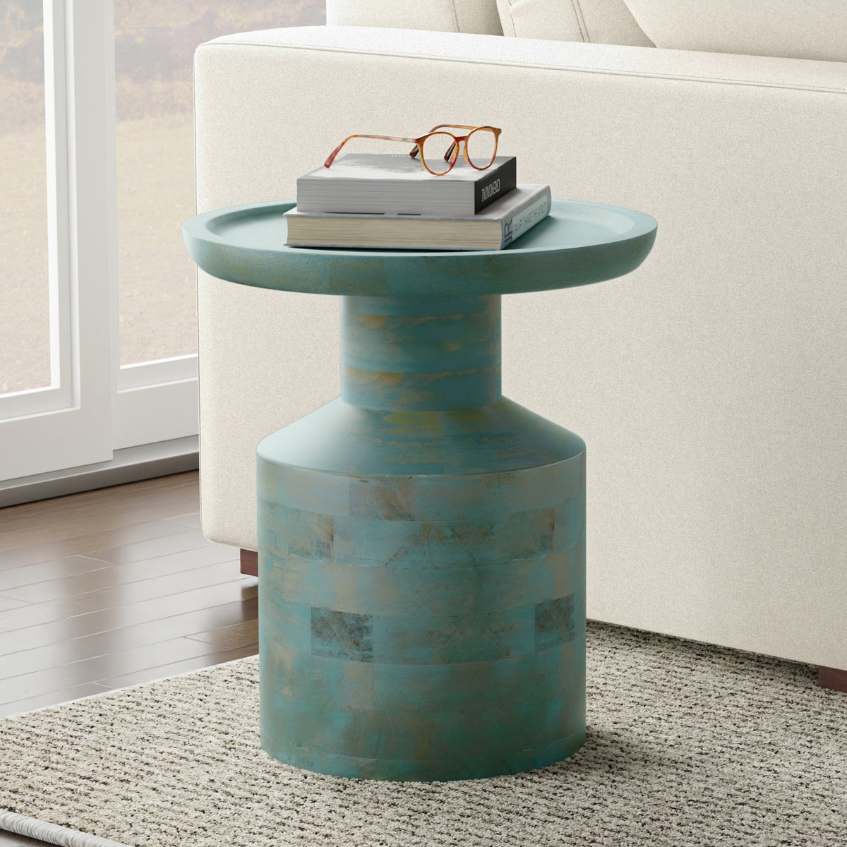 Teal Wash | Haynes Wooden Accent Table in Mango