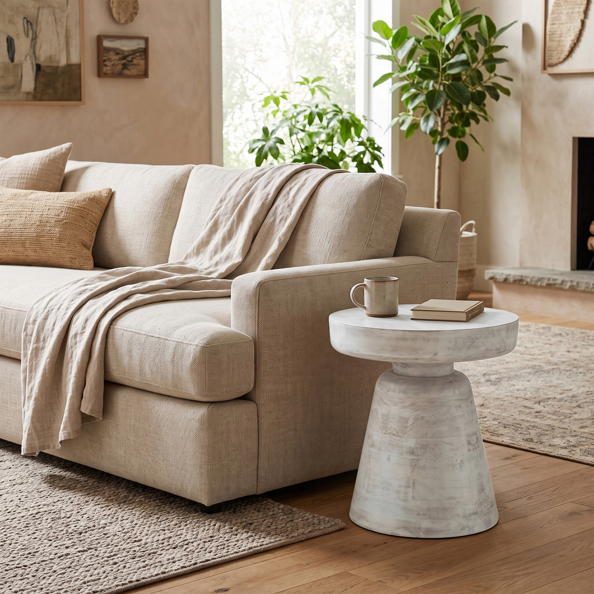 Distressed White Wash | Robbie Accent Table in Mango