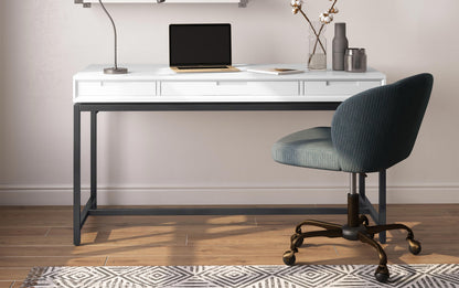 White Solid Wood - Rubberwood | Banting Mid Century Desk in White