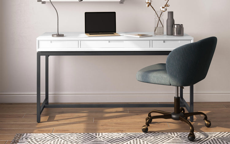 White Solid Wood - Rubberwood | Banting Mid Century Desk in White