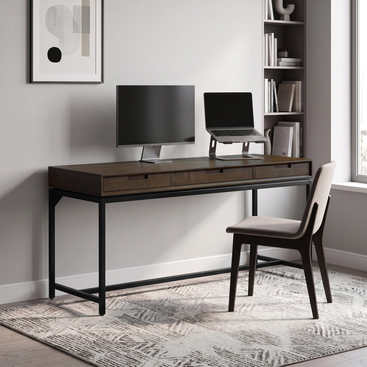 Deep Walnut Brown Rubberwood | Banting Mid Century Wide Desk in Rubberwood