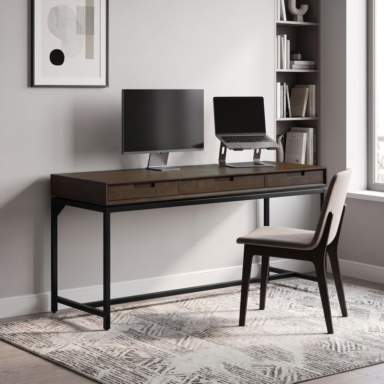 Deep Walnut Brown Rubberwood | Banting Mid Century Wide Desk in Rubberwood