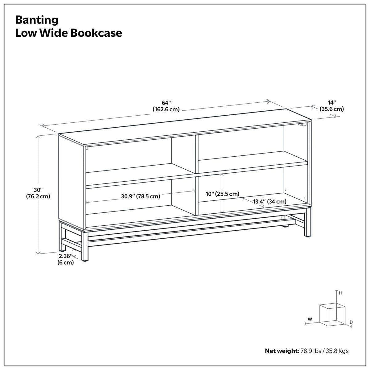 Walnut Brown | Banting Low Wide Bookcase