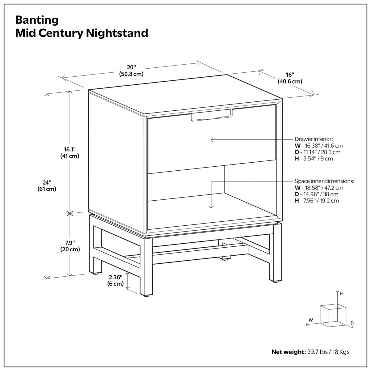 Banting Mid Century Nightstand