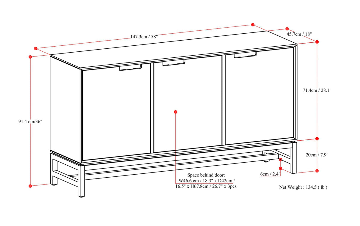 Oak Veneer | Banting 3 Door Sideboard Buffet