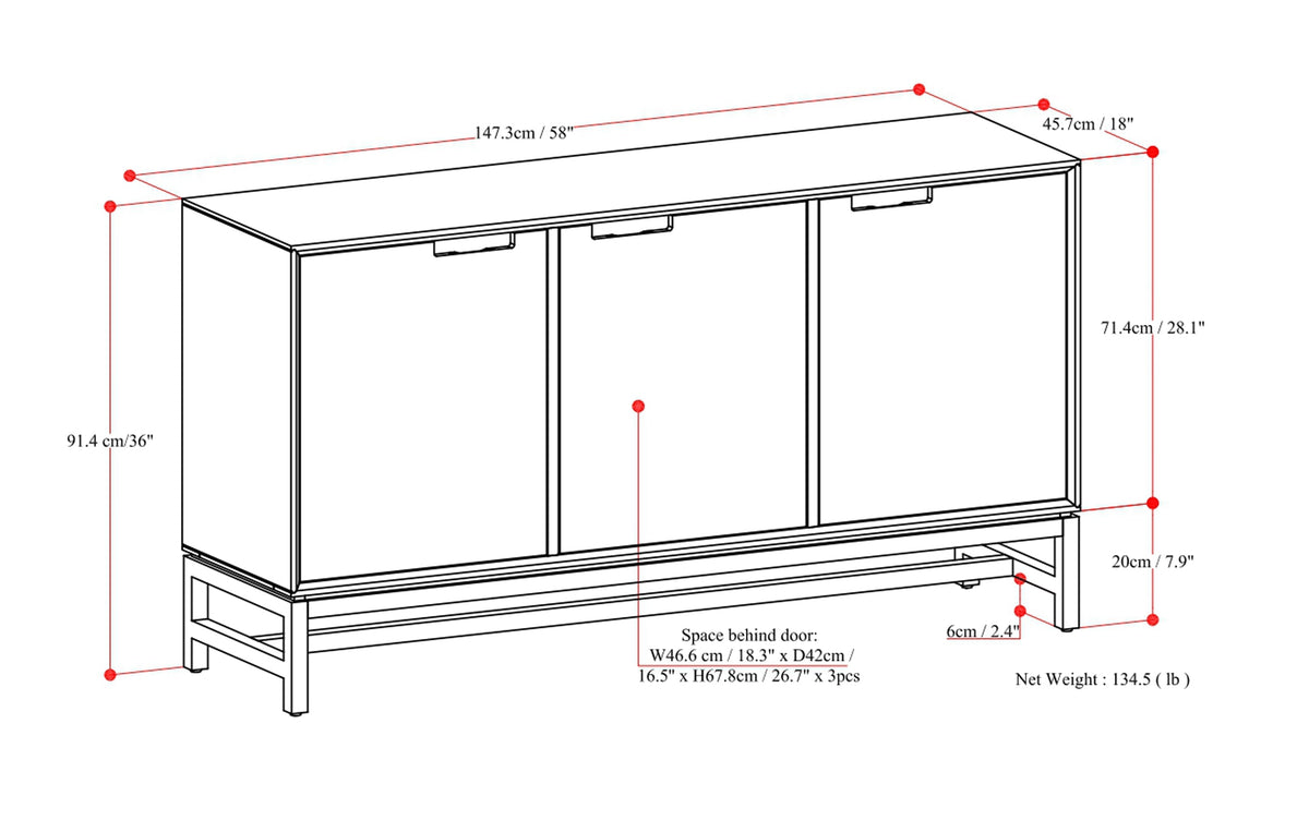 Walnut Brown | Banting 3 Door Sideboard Buffet