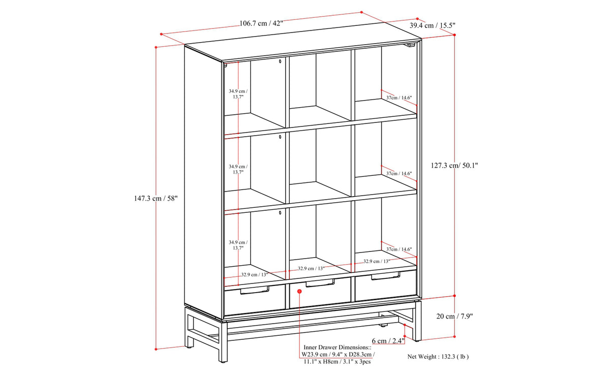 Walnut Brown | Banting 9 Cube Bookcase with Drawers