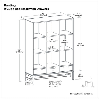 Walnut Brown | Banting 9 Cube Bookcase with Drawers