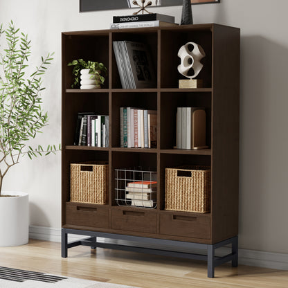 Walnut Brown | Banting 9 Cube Bookcase with Drawers
