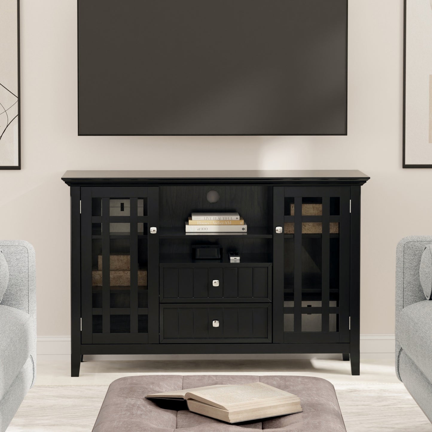 Black Solid Wood - Pine | Bedford Tall TV Stand