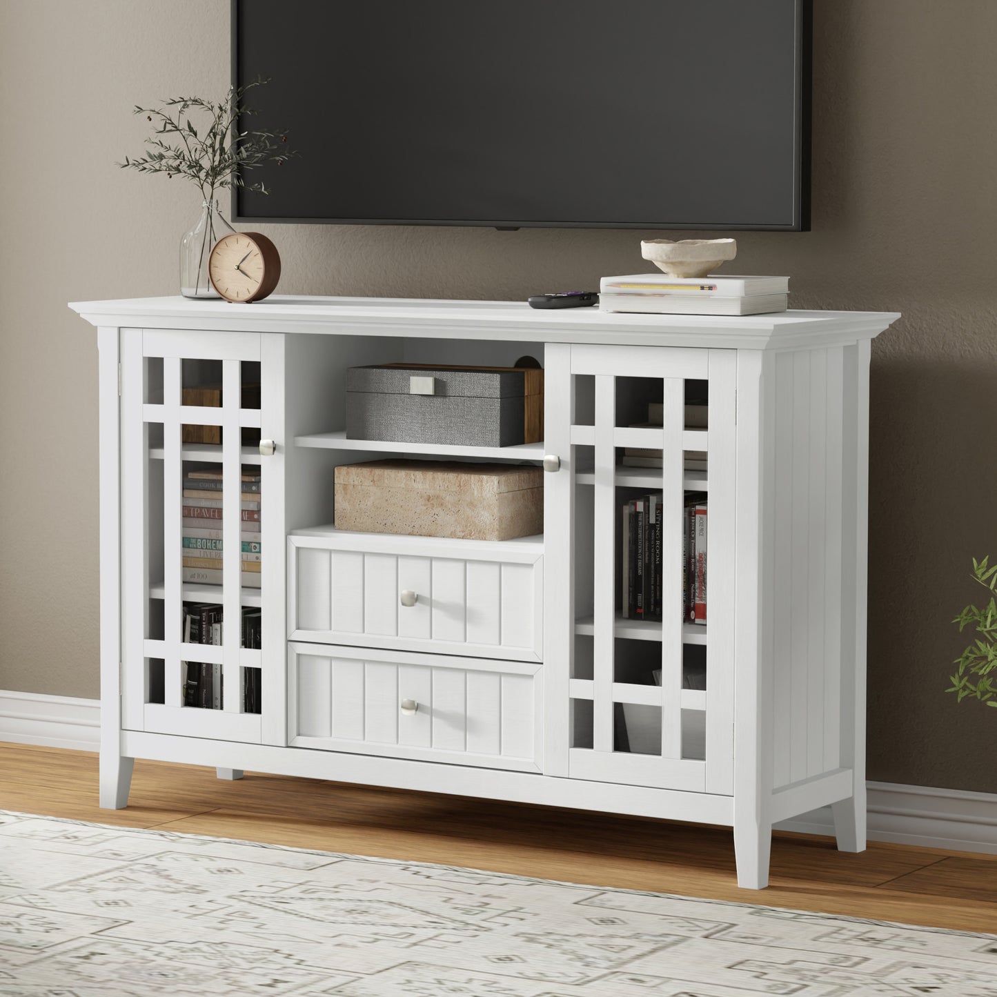 White Solid Wood - Pine | Bedford Tall TV Stand