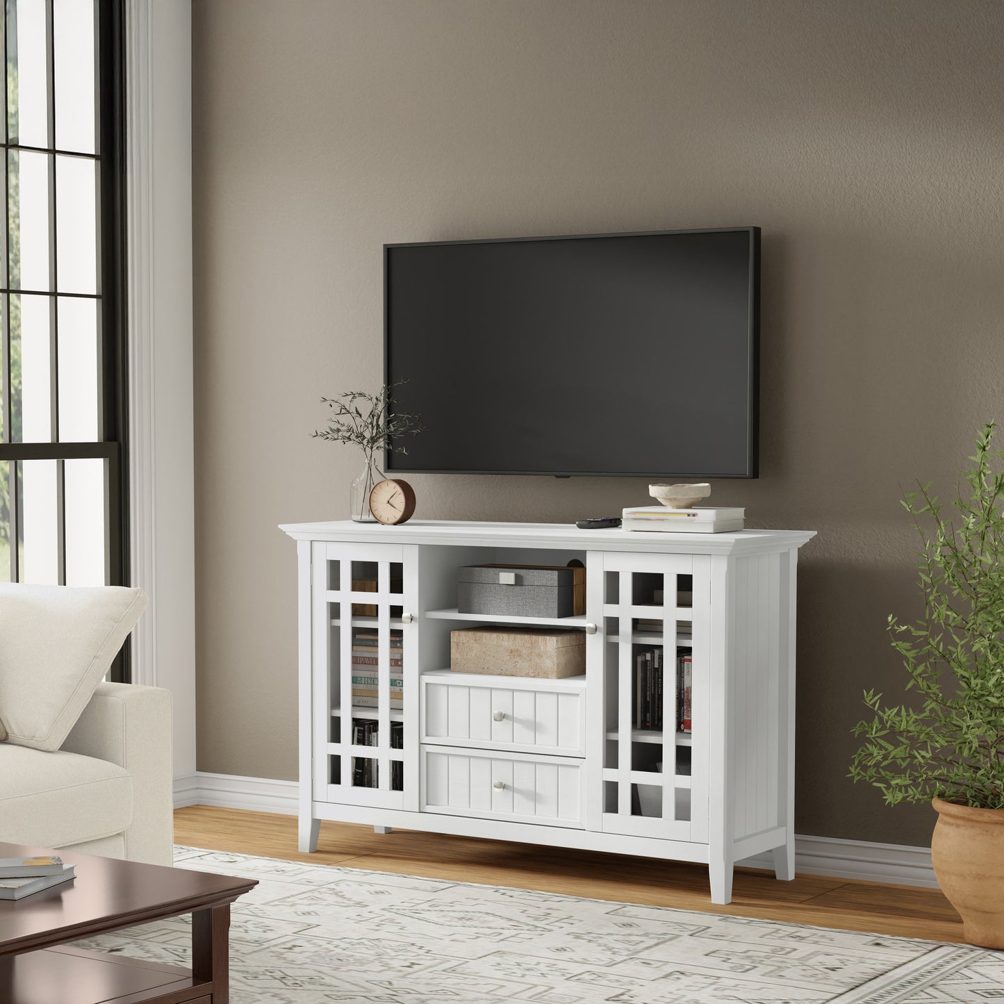 White Solid Wood - Pine | Bedford Tall TV Stand