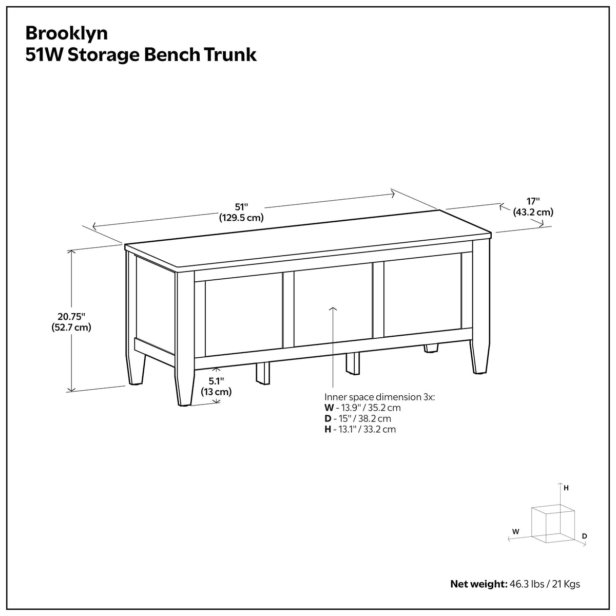 Black | Brooklyn 51 inch Storage Bench Trunk