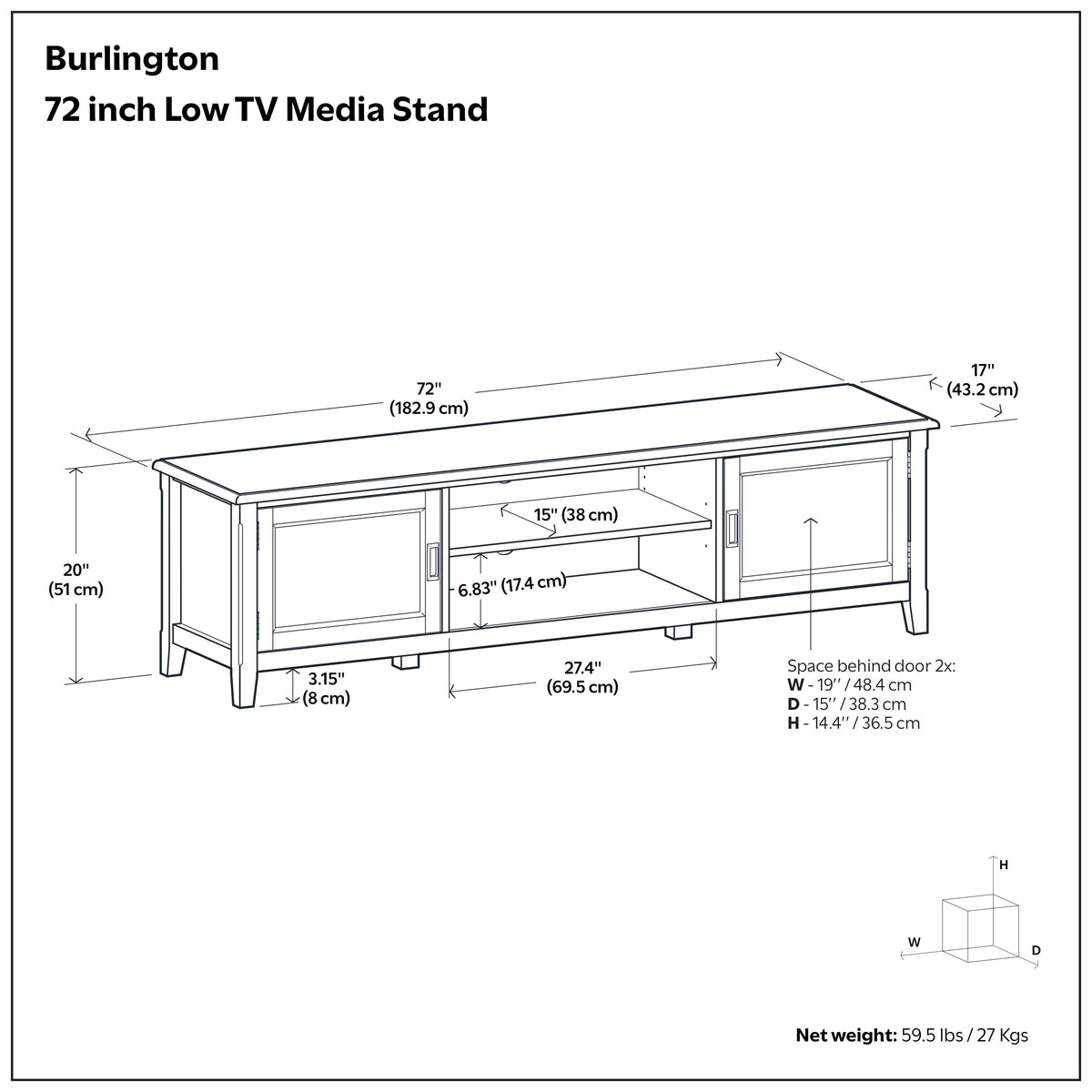 Mahogany Brown | Burlington 72 inch Low TV Media Stand