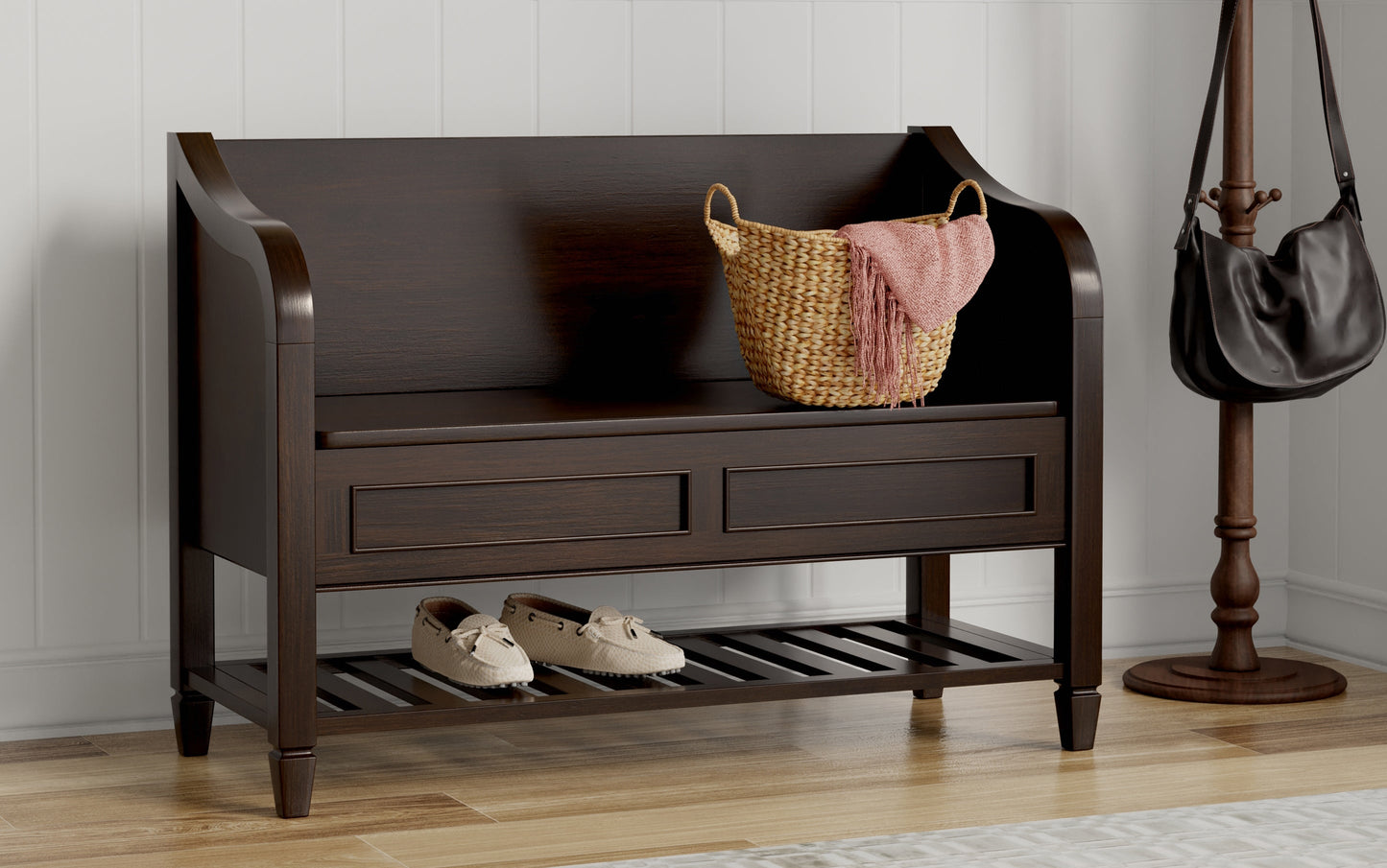 Dark Chestnut Brown | Connaught Entryway Storage Bench with Shelf