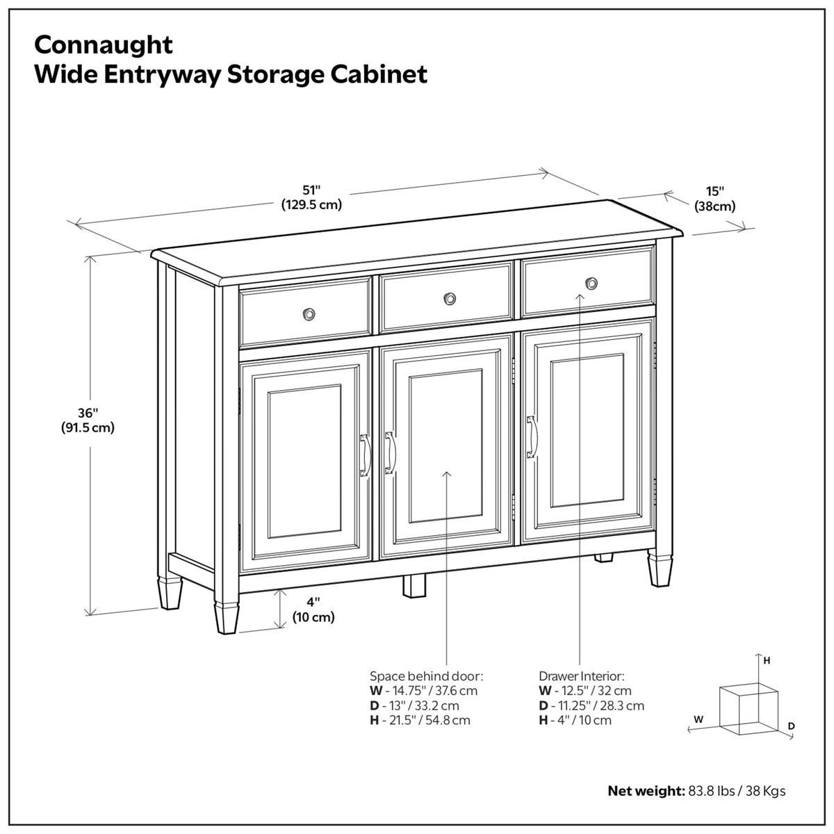 Dark Chestnut Brown | Connaught Wide Entryway Storage Cabinet