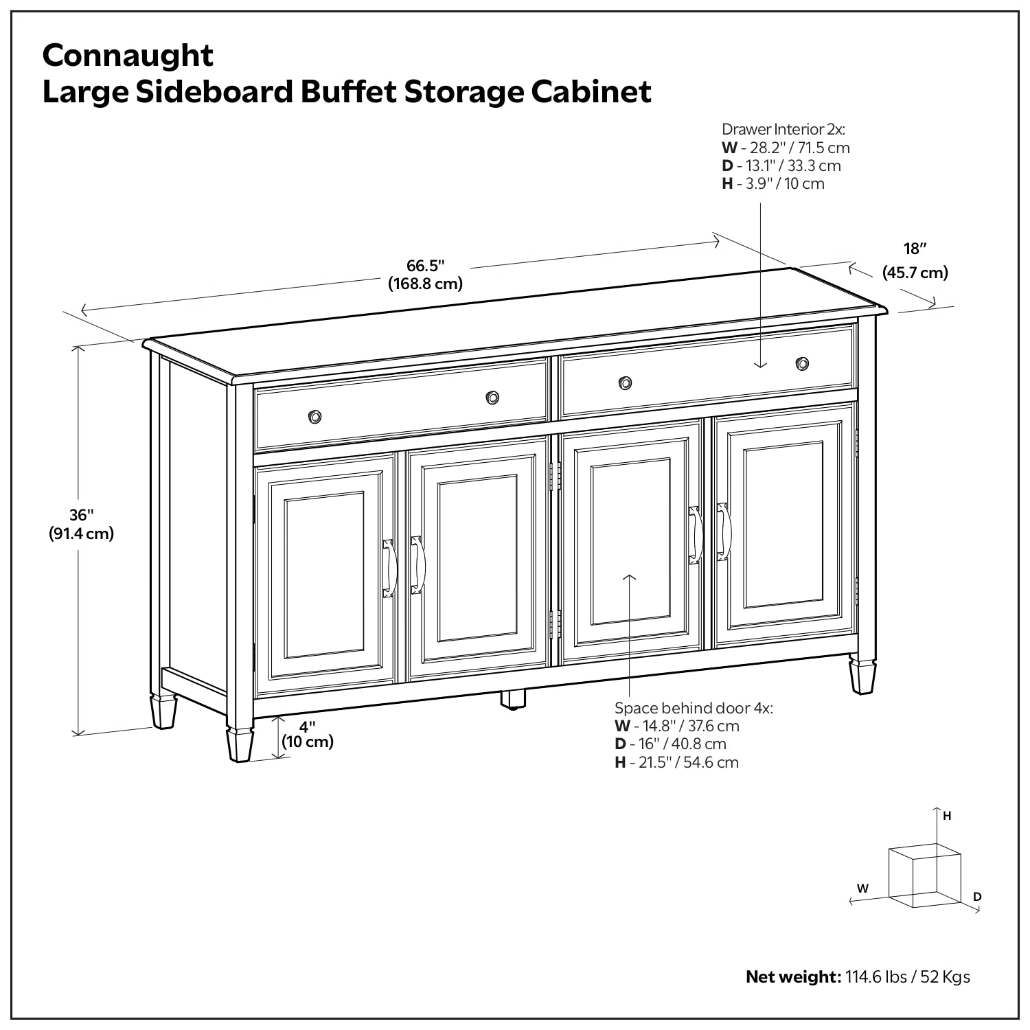 Black | Connaught Large Sideboard Buffet Storage Cabinet