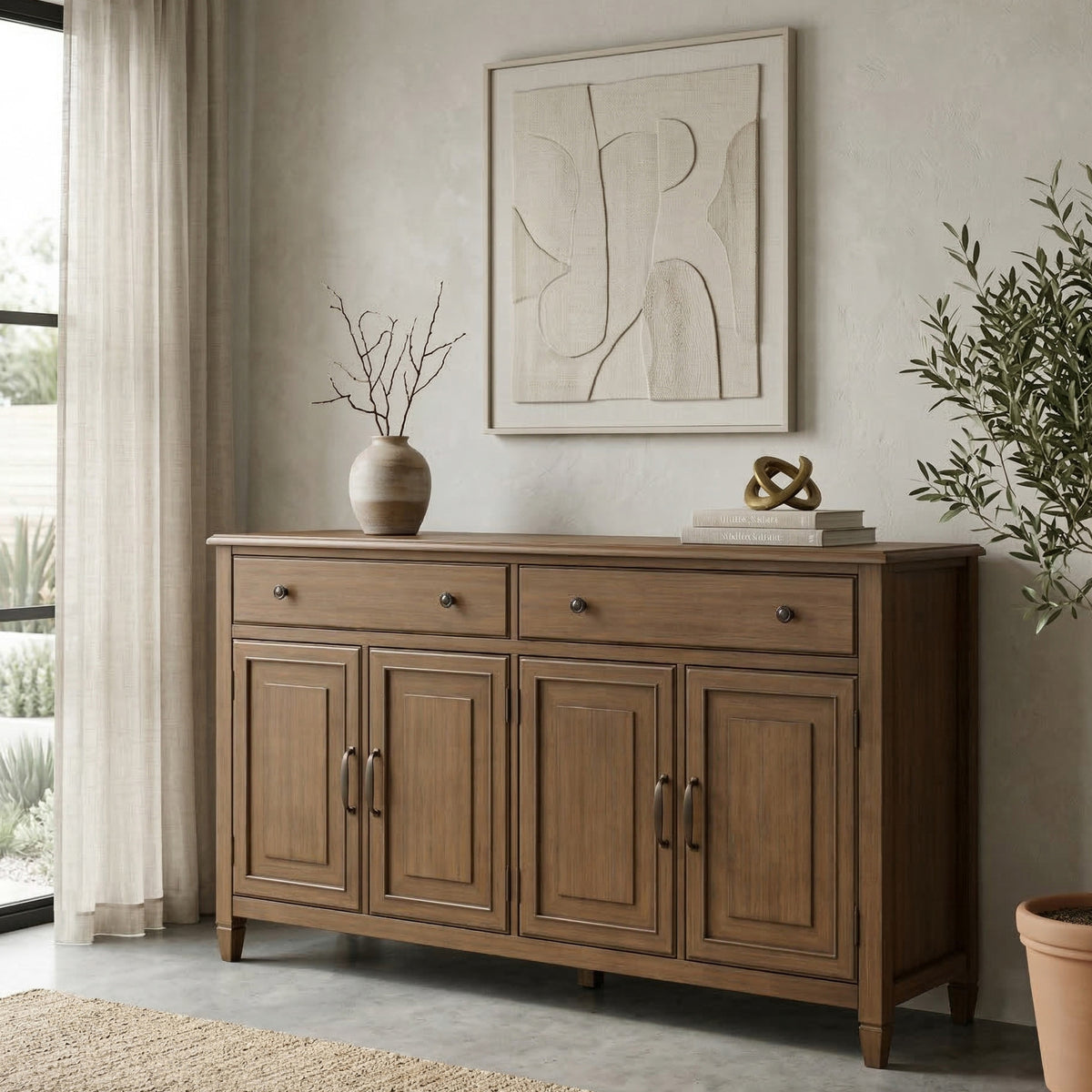 Rustic Natural Aged Brown | Connaught Large Sideboard Buffet Storage Cabinet