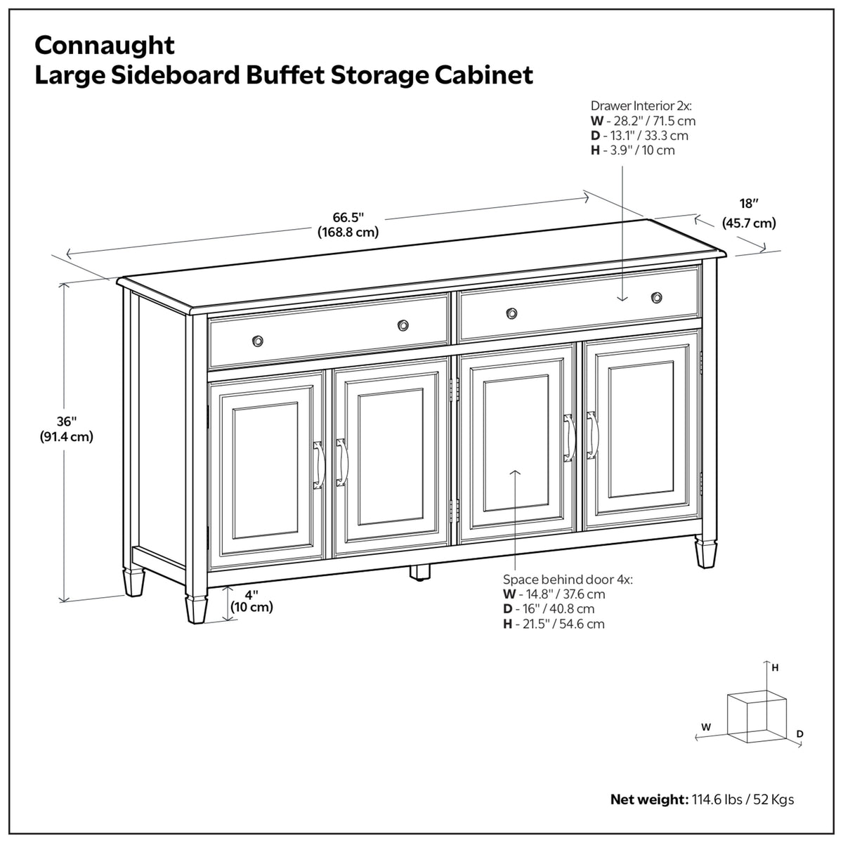 Dark Chestnut Brown | Connaught Large Sideboard Buffet Storage Cabinet
