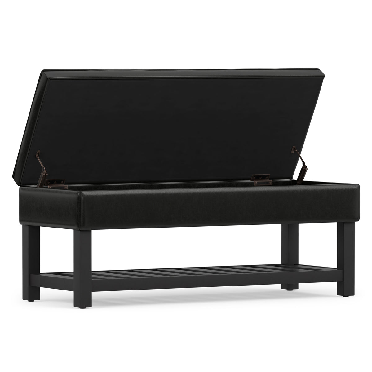 Midnight Black Vegan Leather | Cosmopolitan Ottoman Bench in Vegan Leather