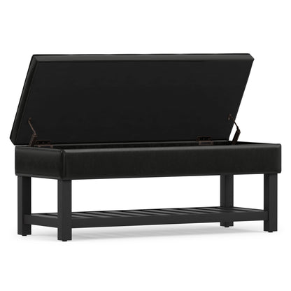 Midnight Black Vegan Leather | Cosmopolitan Ottoman Bench in Vegan Leather