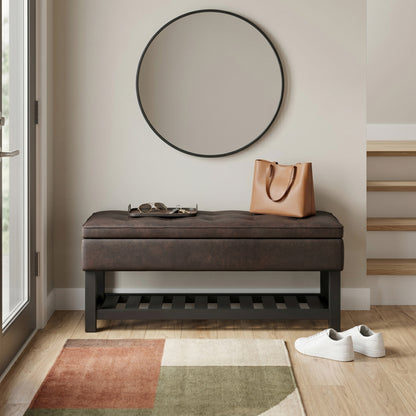 Distressed Brown Distressed Vegan Leather | Cosmopolitan Ottoman Bench in Distressed Vegan Leather