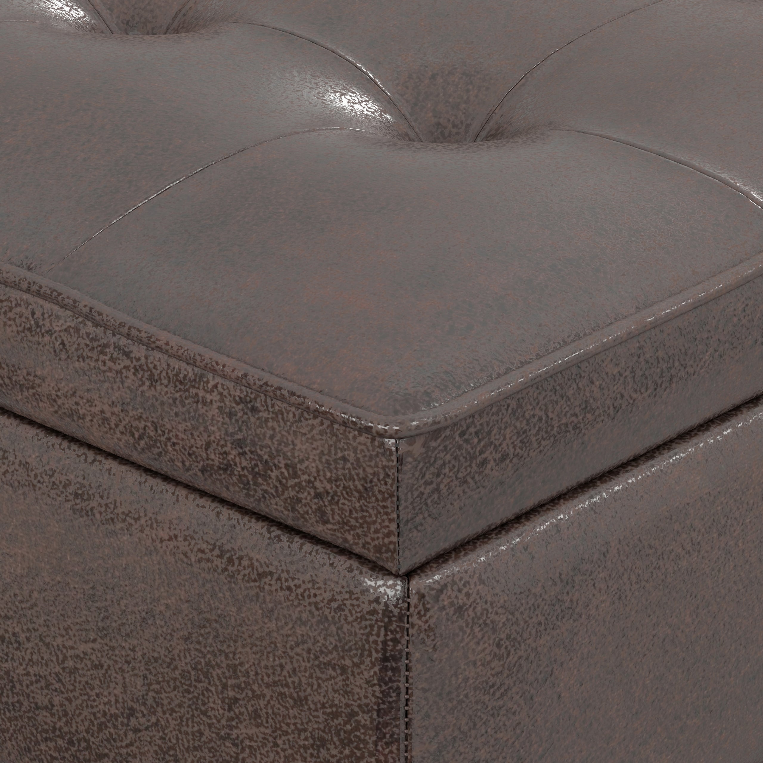 Distressed Brown Distressed Vegan Leather | Cosmopolitan Ottoman Bench in Distressed Vegan Leather