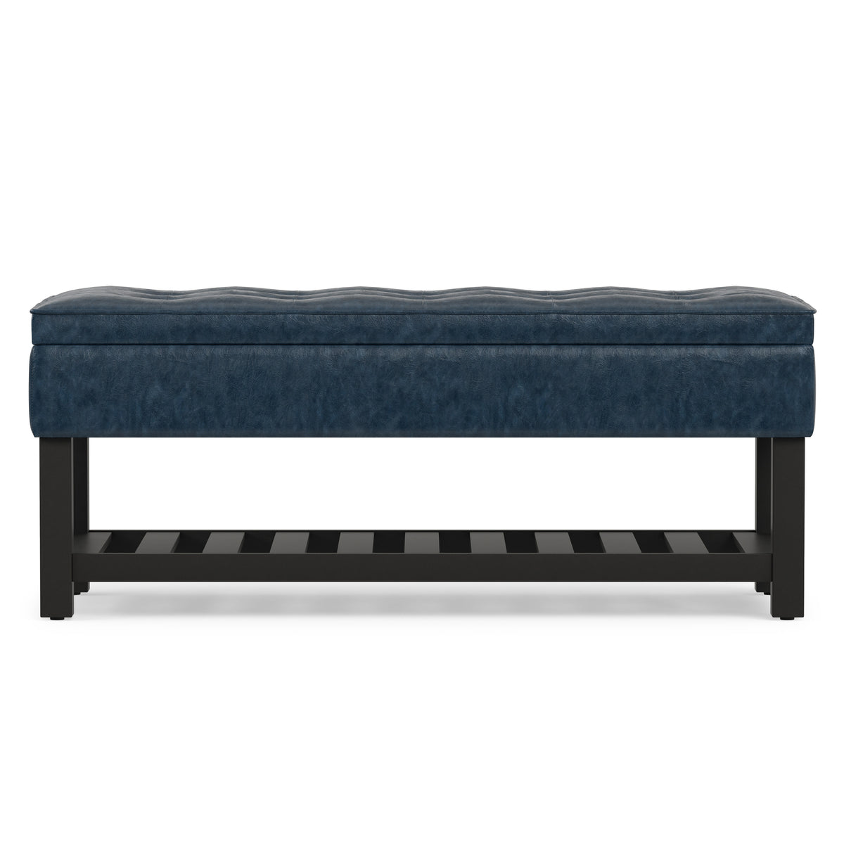 Denim Blue Vegan Leather | Cosmopolitan Entryway Storage Ottoman Bench