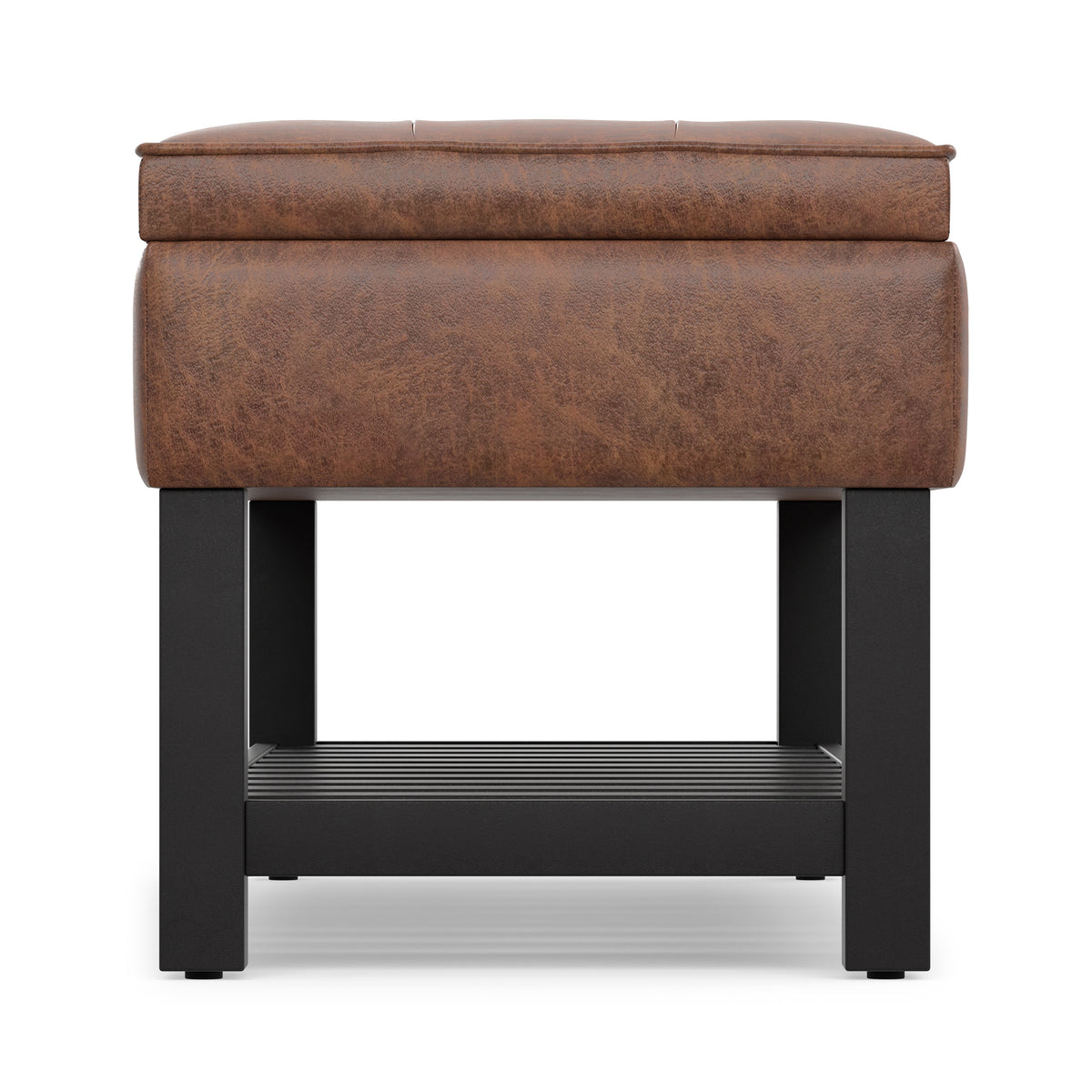 Distressed Saddle Brown Distressed Vegan Leather | Cosmopolitan Ottoman Bench in Distressed Vegan Leather