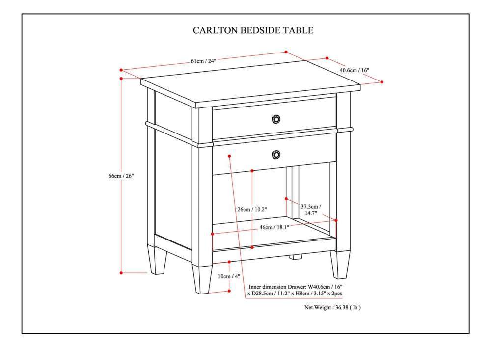 Light Golden Brown | Carlton Bedside Table