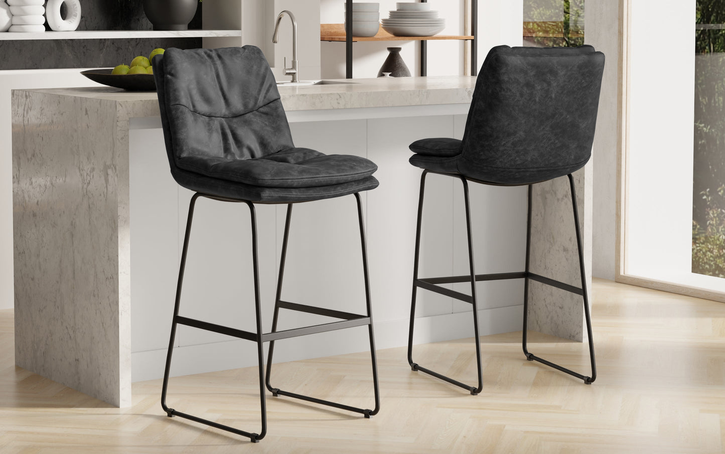 Distressed Charcoal Grey Distressed Vegan Leather | Danika Bar Stool (Set of 2)