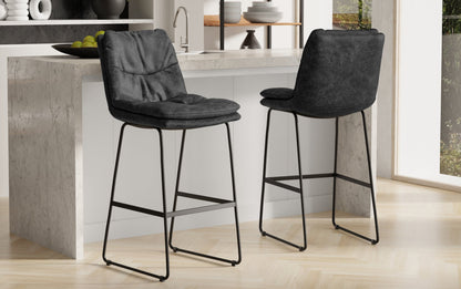 Distressed Charcoal Grey Distressed Vegan Leather | Danika Bar Stool (Set of 2)