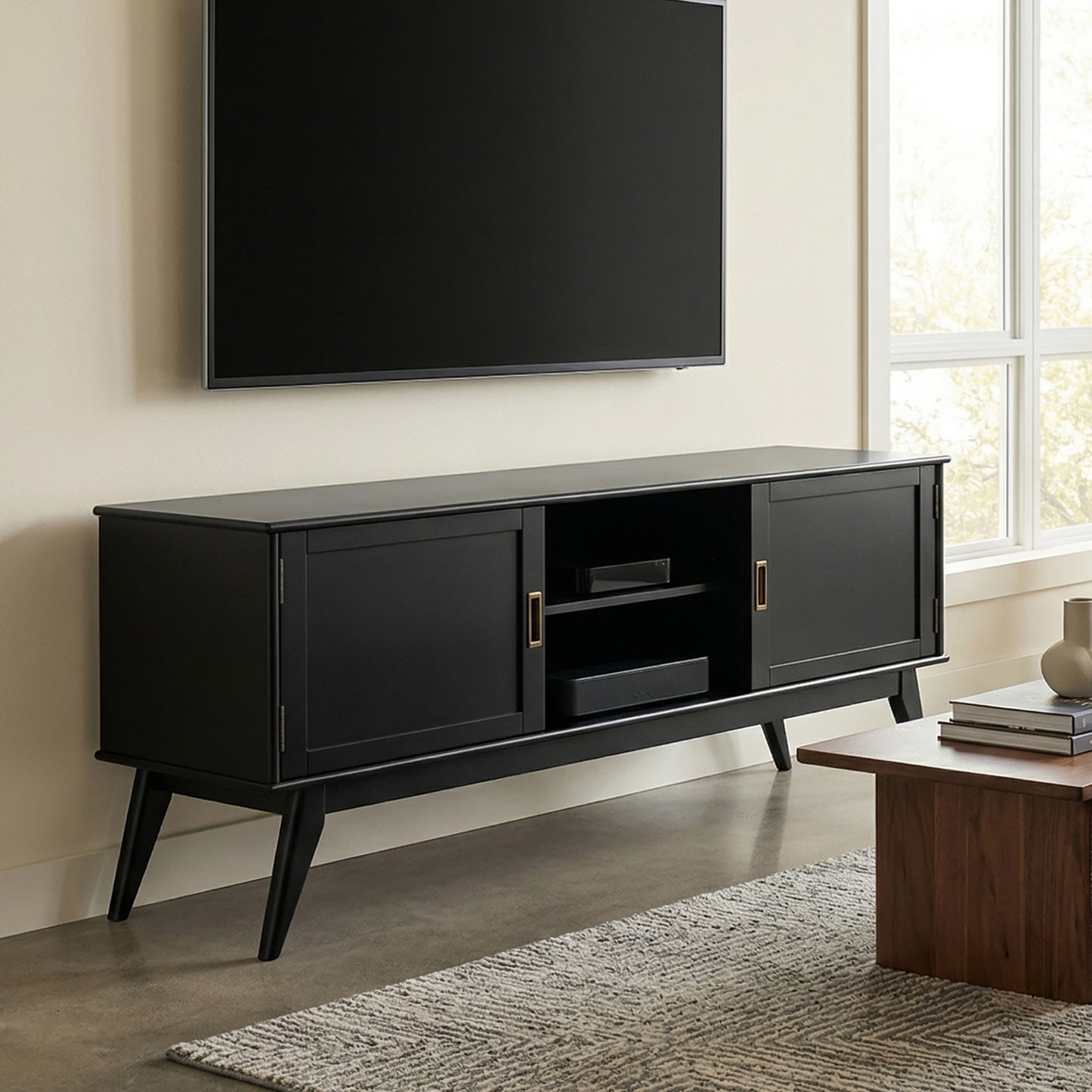 Black | Draper Mid Century Low TV Stand