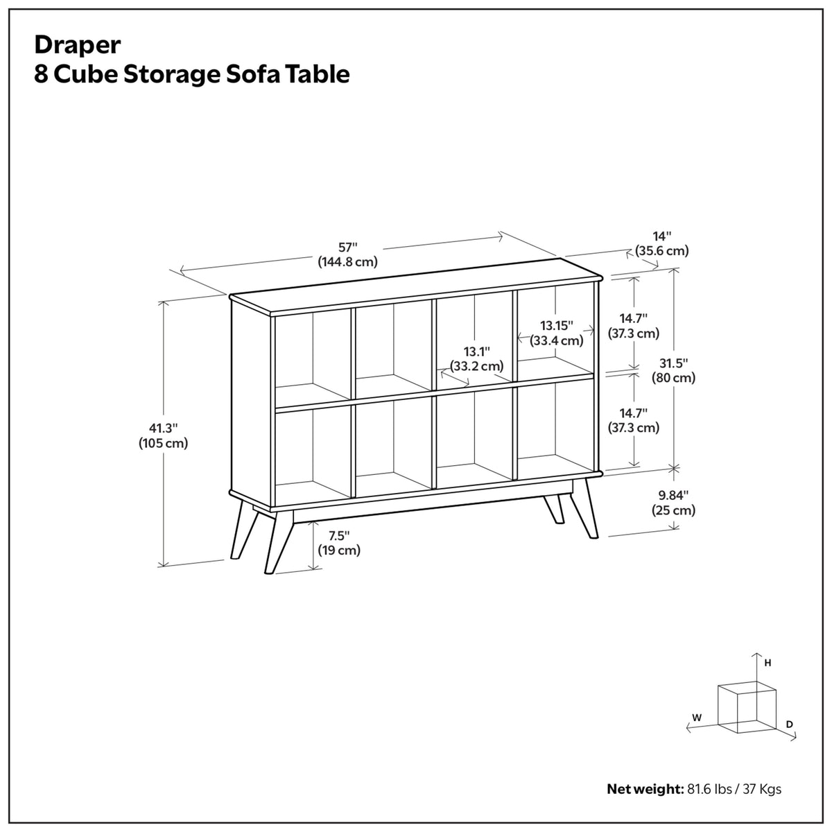 Teak Brown | Draper Mid Century 8 Cube Storage Sofa Table