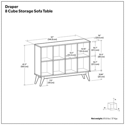 Teak Brown | Draper Mid Century 8 Cube Storage Sofa Table