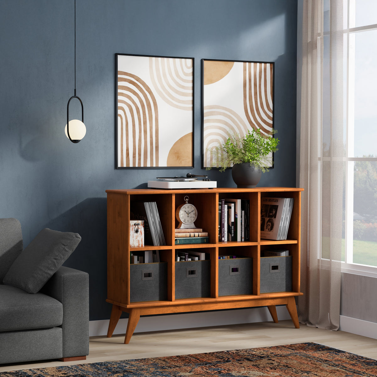 Teak Brown | Draper Mid Century 8 Cube Storage Sofa Table