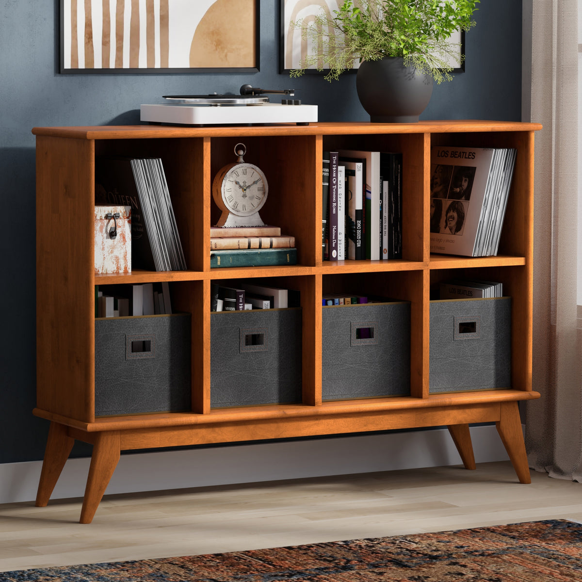 Teak Brown | Draper Mid Century 8 Cube Storage Sofa Table