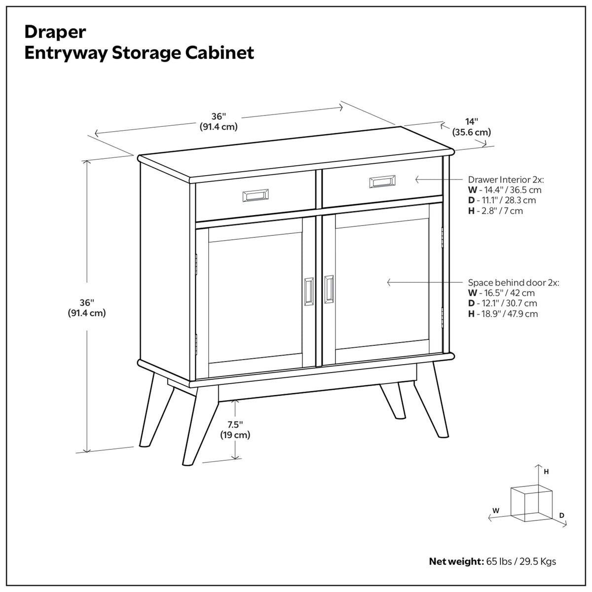 Teak Brown | Draper Mid Century Entryway Storage Cabinet